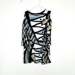 Eva Varro Cold‎ Shoulder Tunic Top Abstract Artsy Jersey Black Goth Grunge Large
